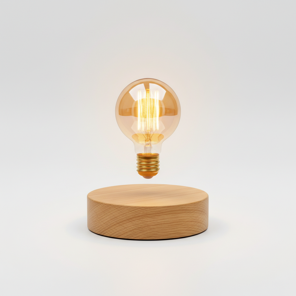 Magnetic levitating floating LED light bulb with wooden base